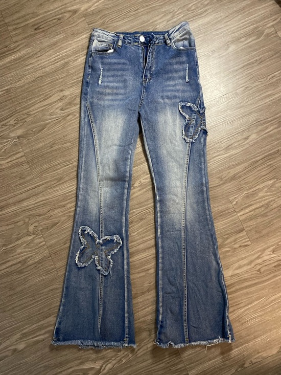 Nova Blue Denim - Y2K Butterfly Patch Flare Jeans Distressed Low Rise Boho Vintage Aesthetic Denim